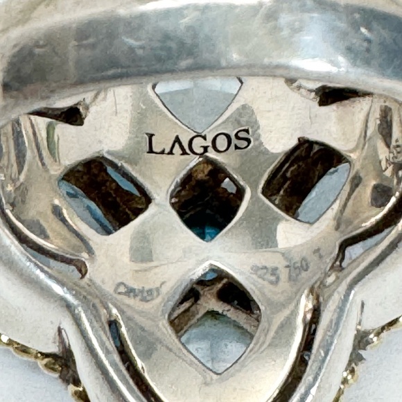 LAGOS Caviar .925/18K Gold Blue Topaz Statement Ring - Picture 7 of 11